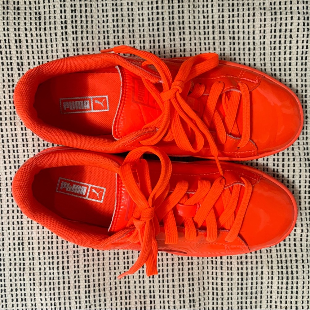 Limited Edition Puma Neon Coral Basket Sneakers - Picture 6 of 7
